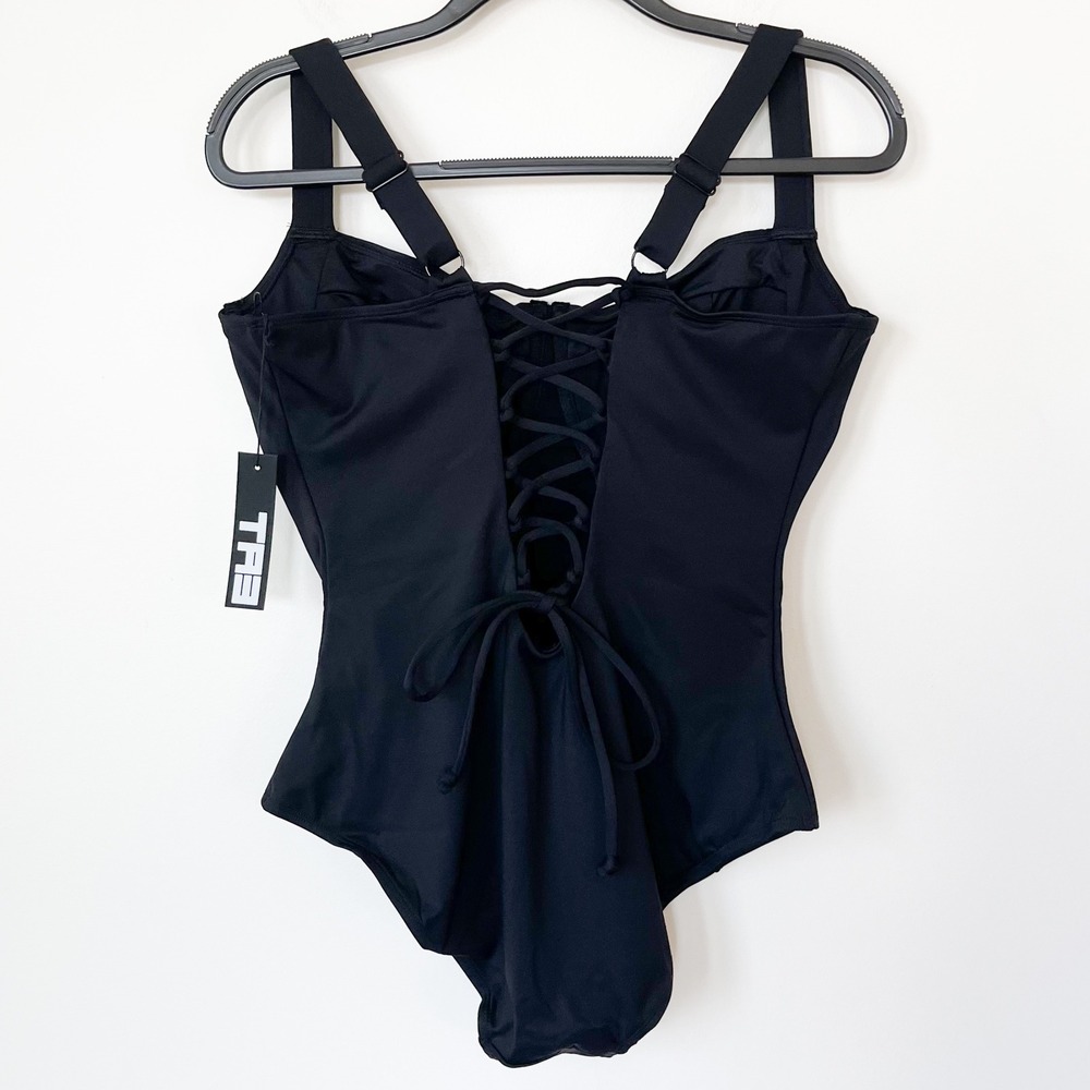 NEW TA3 Lifty One Piece Lace Up Shaping Swimsuit Black XL Reg/Long H/I - Picture 5 of 10